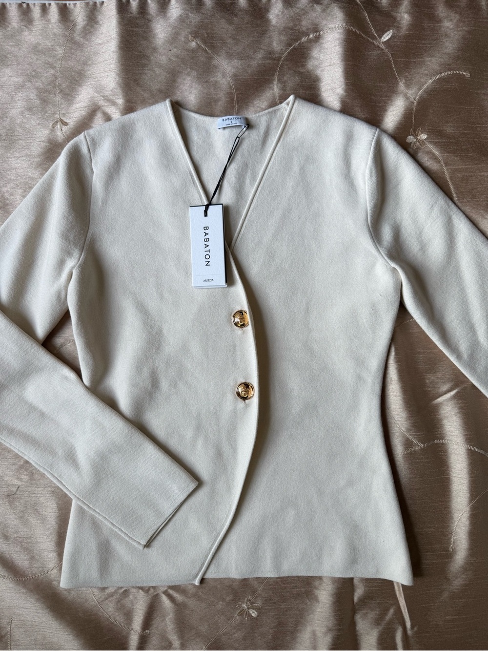 Babaton Cream V-Neck Fitted Sweater with Gold Buttons